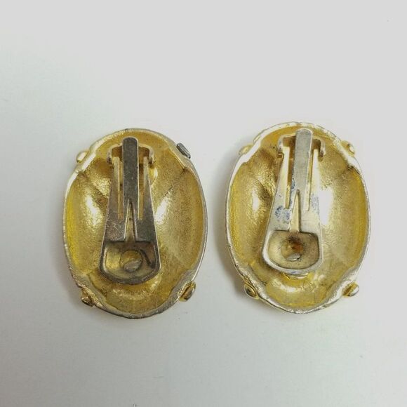 Vintage Big Gold Tone X Oval Clip On Earrings, Retro 80s Style Design, Estate - Picture 3 of 6